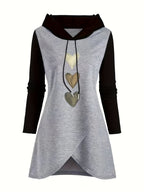 Women's Fashion Color Block Longline Top - Gray-black