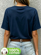 New Round Neck Short Sleeve T-Shirt, Comfortable Breathable Fashion Women'S Round Neck Short Sleeve T-Shirt, Casual Elegant Clothing, Spring Summer Elegant Fashion - Navy blue color