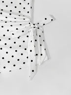 Ladies Polka Dot Printed Round Neck Side Tie T-Shirt - Mixed colors