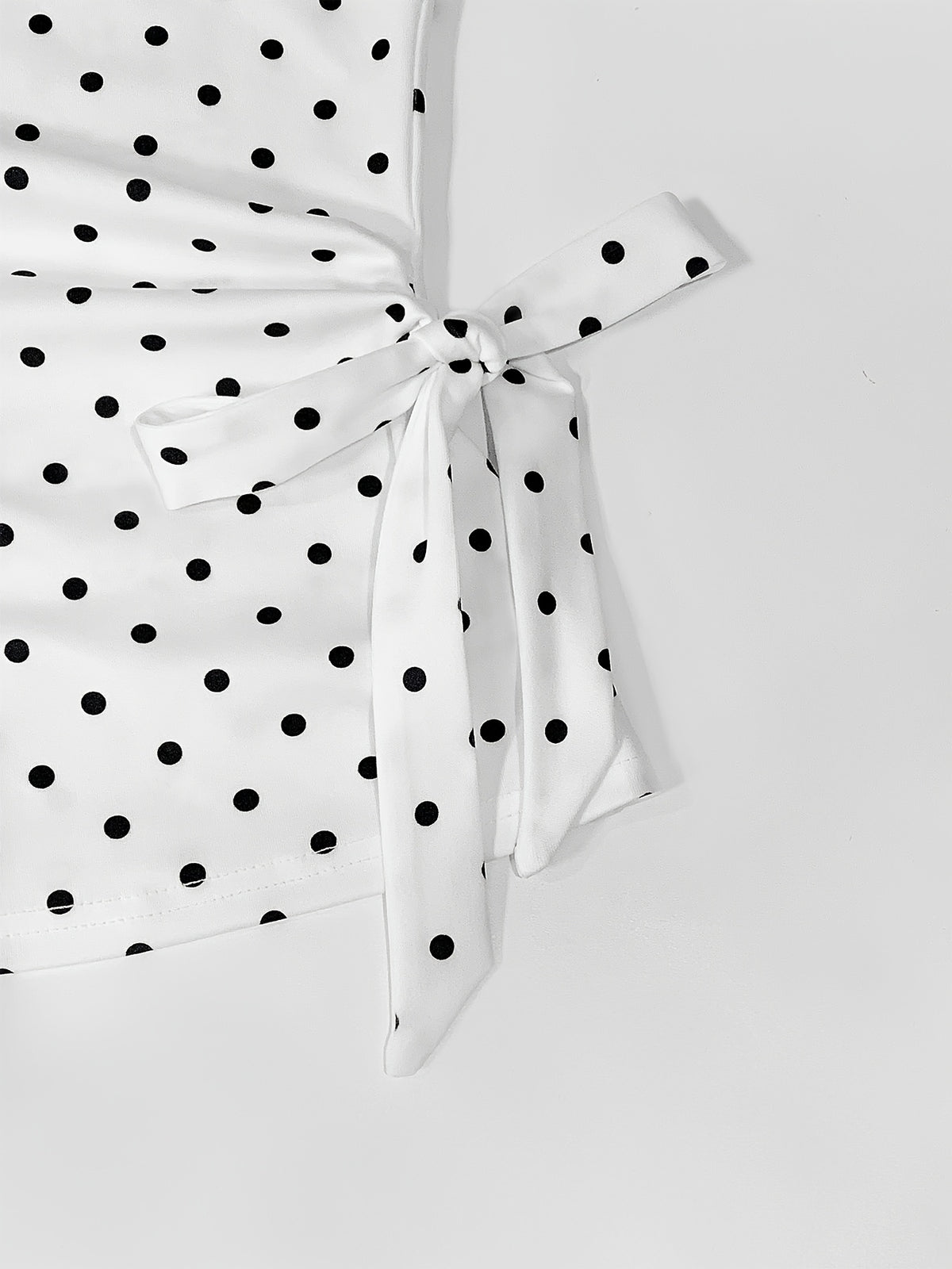 Ladies Polka Dot Printed Round Neck Side Tie T-Shirt - Mixed colors