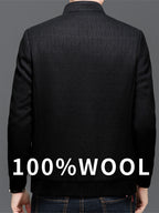Pearson OBM Autumn/Winter New Men's Sheep Tweed Overcoat, Thickened Windbreaker, Short Youth Fashion Tweed Jacket ZL - Black