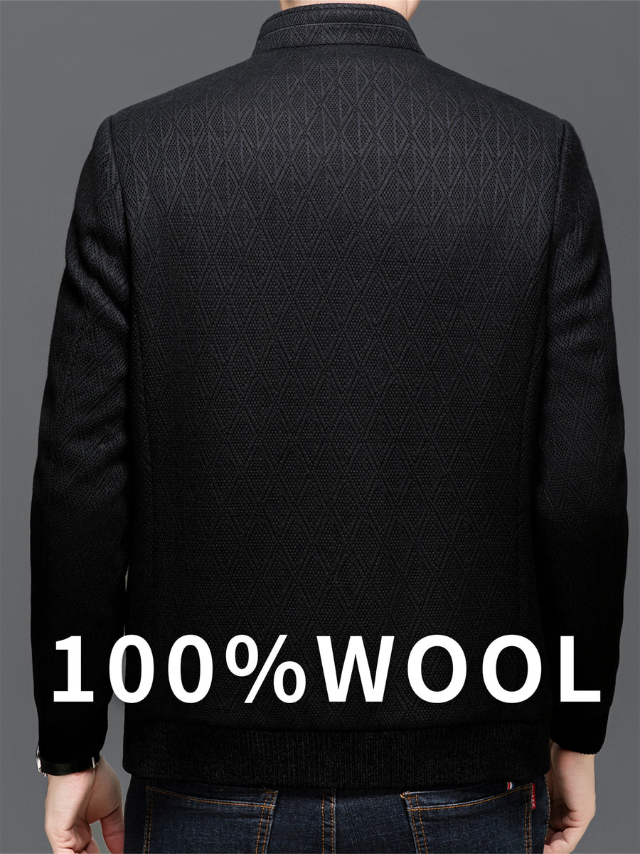 Pearson OBM Autumn/Winter New Men's Sheep Tweed Overcoat, Thickened Windbreaker, Short Youth Fashion Tweed Jacket ZL - Black