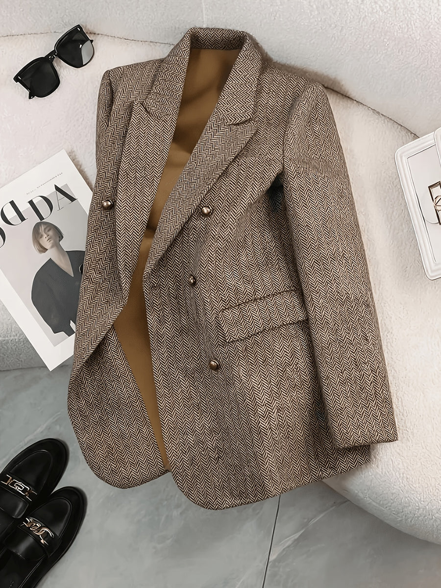 Women'S Elegant Blazer - Business Formal & Casual Versatile Style, H-Shaped Structured Cut with Front Button-Detail, Suitable for Office/Wedding/Daily Wear, Exclusively for Professional Women, Exquisite Design And Sturdy Texture - Khaki