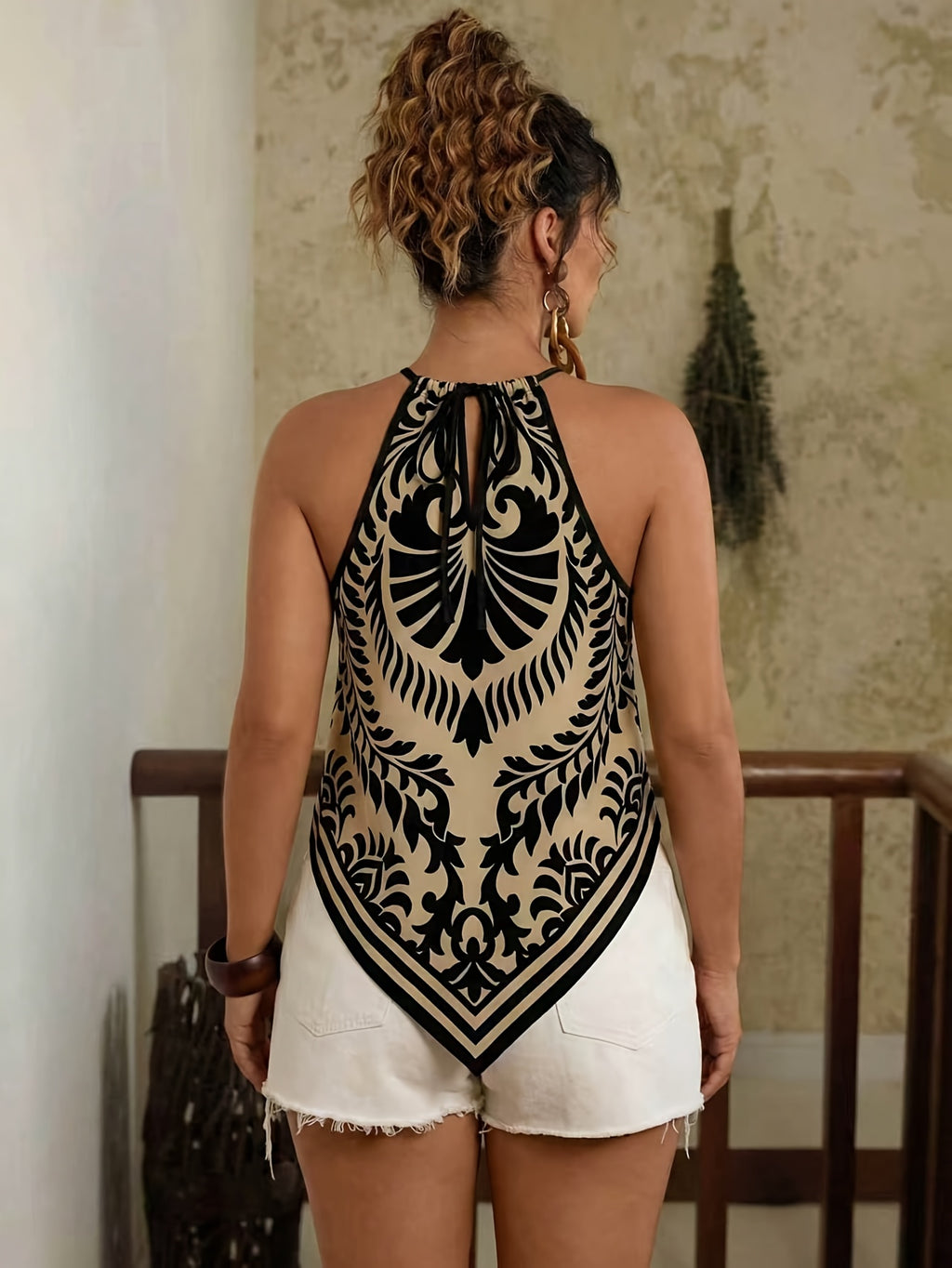 Women All-Over Print Halter Casual Versatile Blouse for Dates And Outings - Multicolor