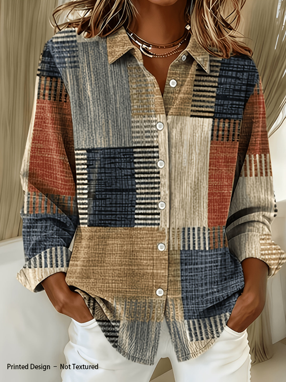 Elegant Special Edition Women's Printed Shirt - Long Sleeve Button- Shirt, Classic Collar, Machine Washable, Suitable for Office, Commuting, or Formal Events, Office Attire, Sophisticated Casual - Mixed colors