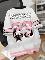 Women'S Casual Fashion Dropped Shoulder T-Shirt, with NY Letter And 23 Number Print, Dropped Shoulder Sleeve, Daily Wear Pattern T-Shirt Women'S Top, Best Gift for Family - White