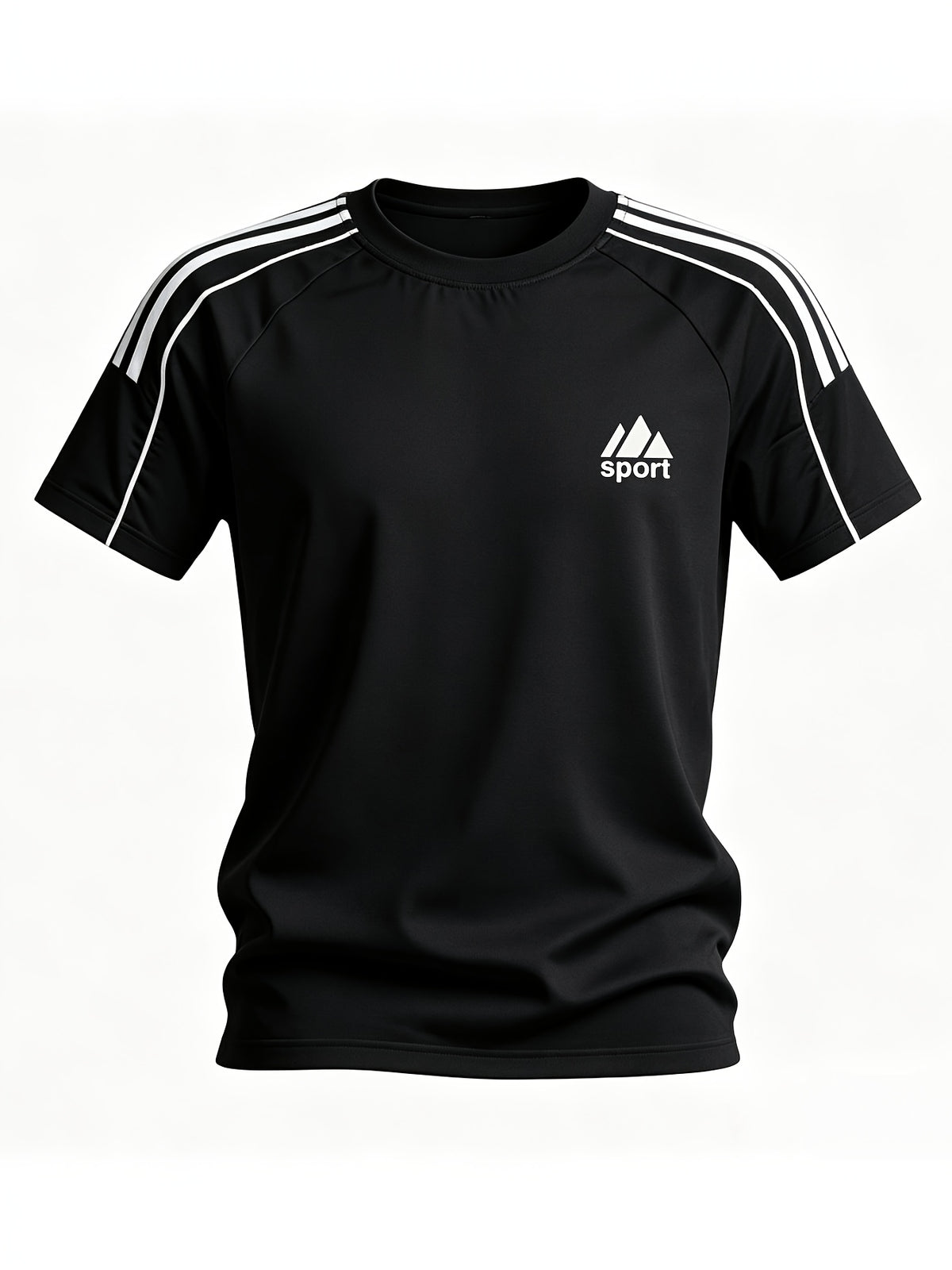 Spring and Autumn Thin, Quick-drying, Solid-color Knitted Printed Short-sleeved T-shirt, Casual Sports, Simple, Breathable and Comfortable, Home Daily All-match Tops - Black