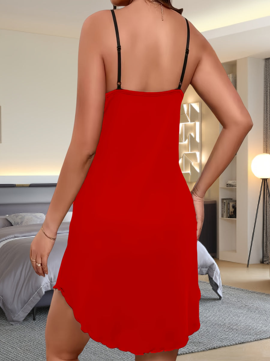 Comfortable, Casual, Loose-fitting, Breathable Nightgown in Plus Size - Red