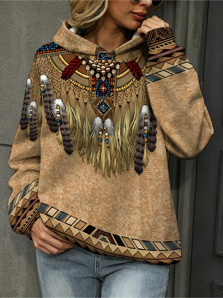 Women's Fashion Hoodie, Tribal Ceremonial Design, Mixed Color, Multiple Specifications Available, Ornate Traditional Style, Suitable for Daily Wear, Casual Outings, Stylish and Comfortable - Mixed colors
