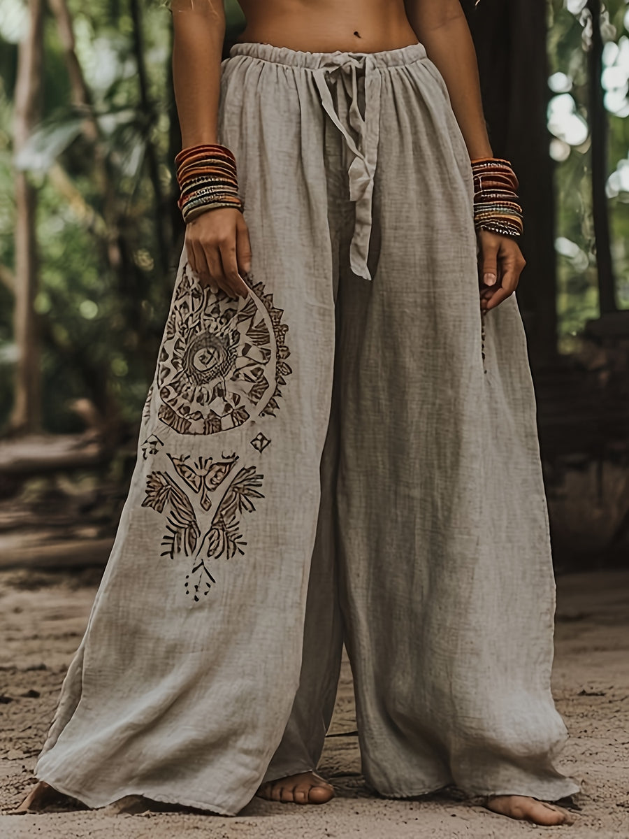 Elegant Special Wide-Leg Pants, Embroidered, Simple, Casual, Wide-Leg, Spring/Autumn, Women's Trousers "YT - Khaki