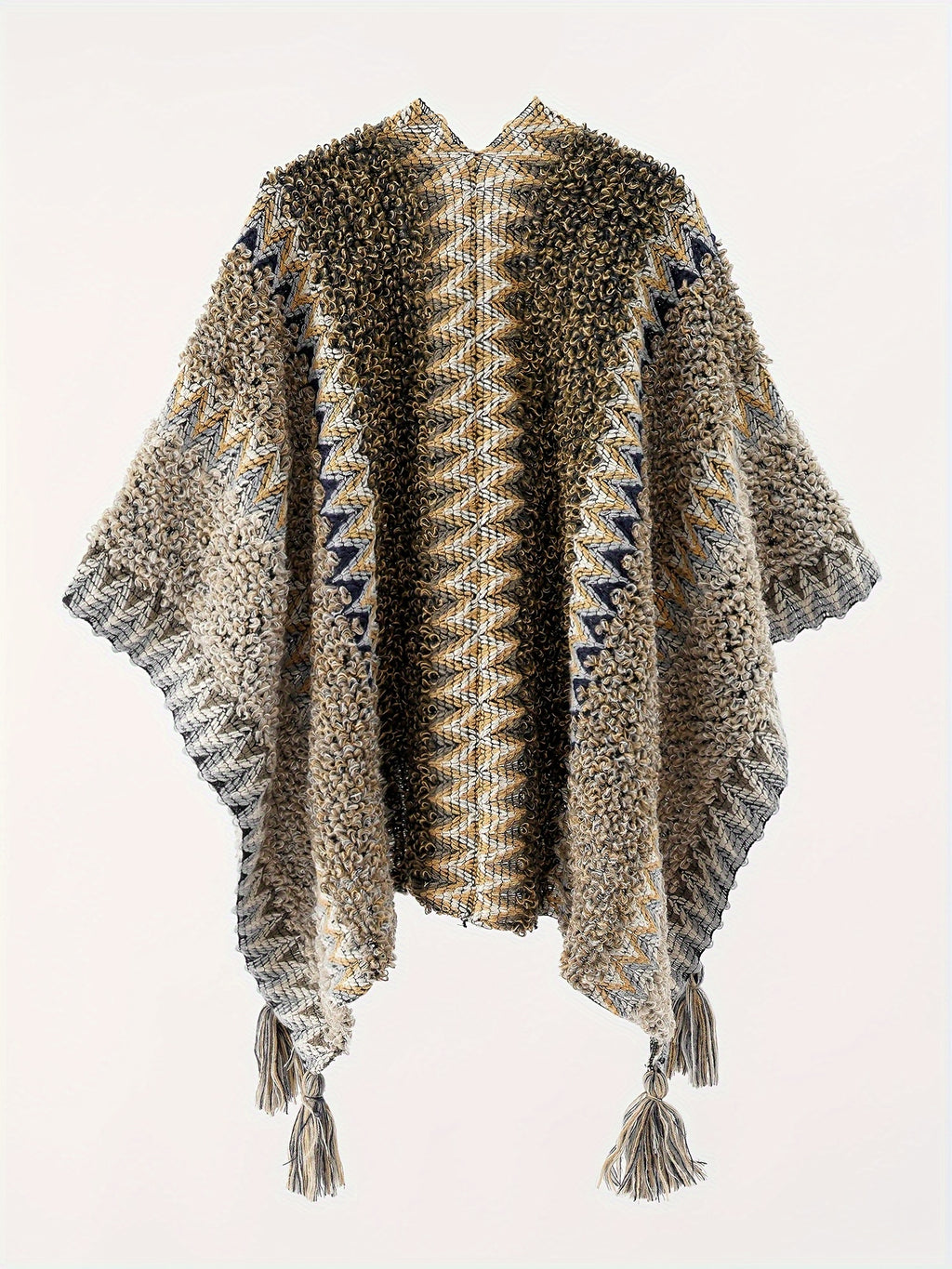 Tassel Striped Hollow-Out Airplane Blanket Cape Unisex Travel Coat - Grey