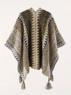 Tassel Striped Hollow-Out Airplane Blanket Cape Unisex Travel Coat - Grey