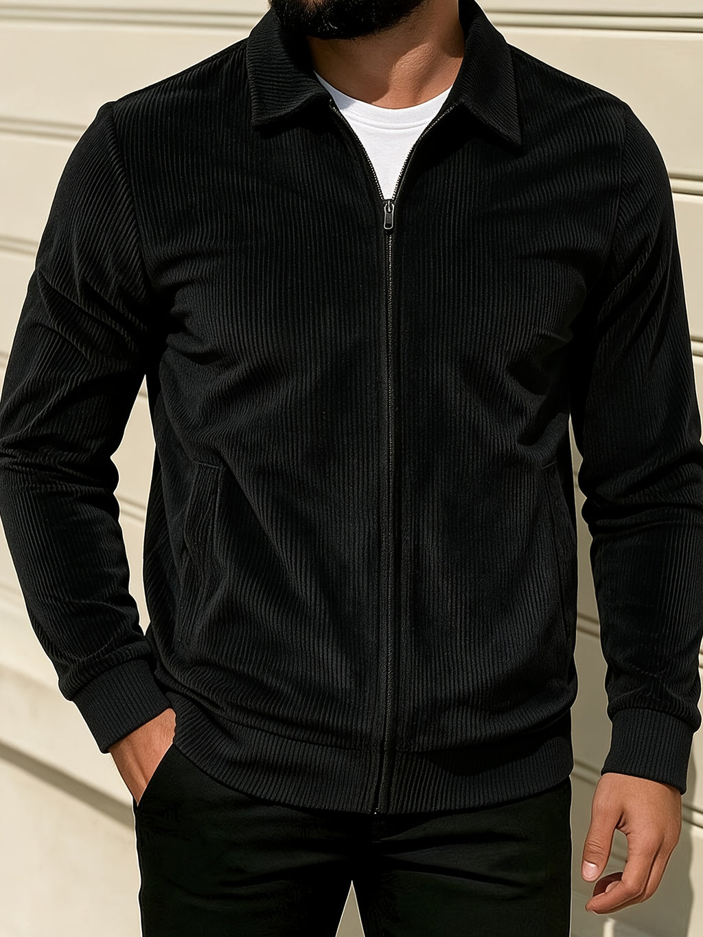 [Pearson OBM] Spring/Autumn New Men'S Solid Color Fashion Corduroy Jacket, Suitable for Outdoor Leisure Activities And Daily Work Commute - Black