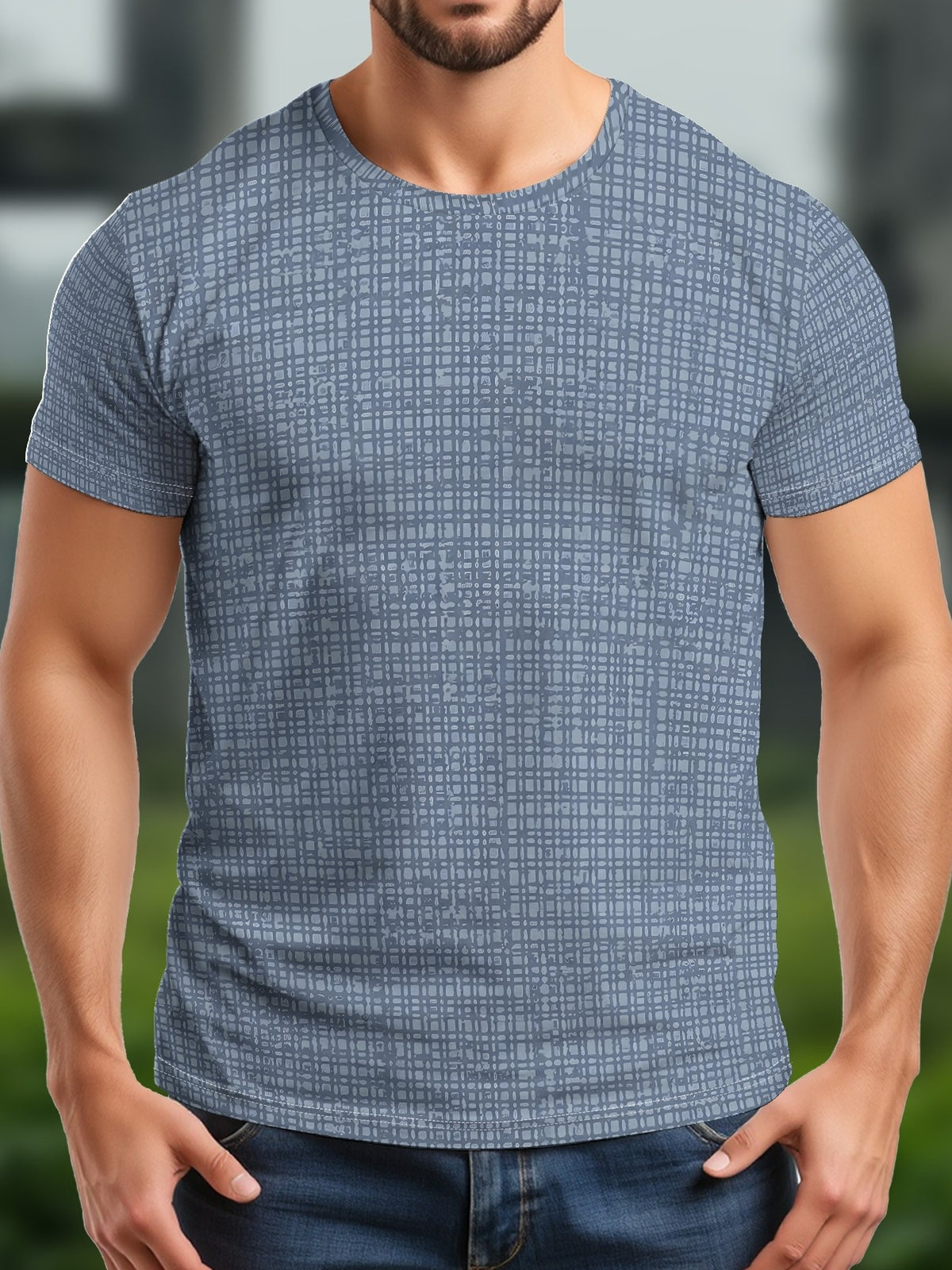 Men'S Short Sleeve Crew Neck T-Shirt, 3D Digital Printed Grid Pattern Polyester Tee, Casual Streetwear Fashion Top for Summer Daily Outdoor Wear - Mixed colors