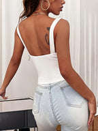 Spring Summer New Vest with Feminine V-Neck Hollow Out Exposed Navel Twist Small Vest Top - White