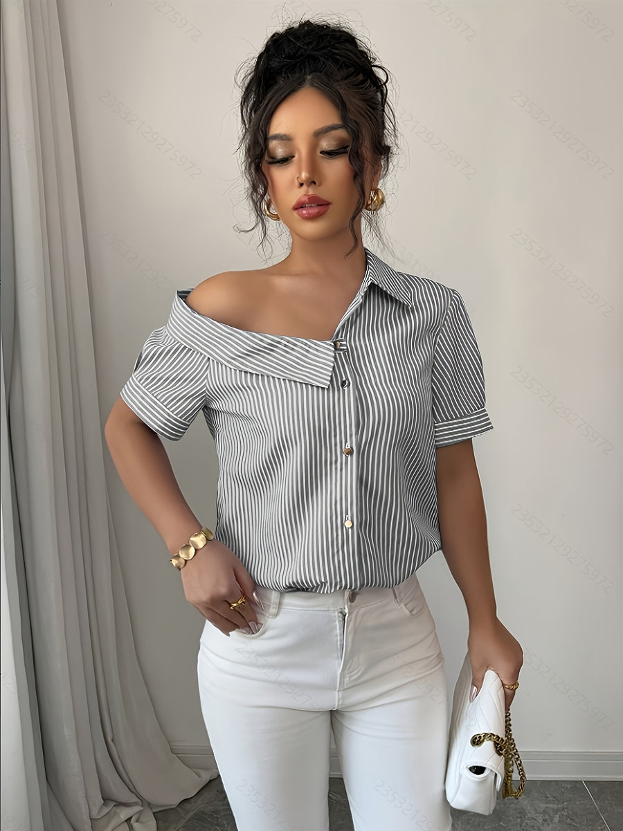 Casual Striped Off-the-Shoulder Shirt - Black