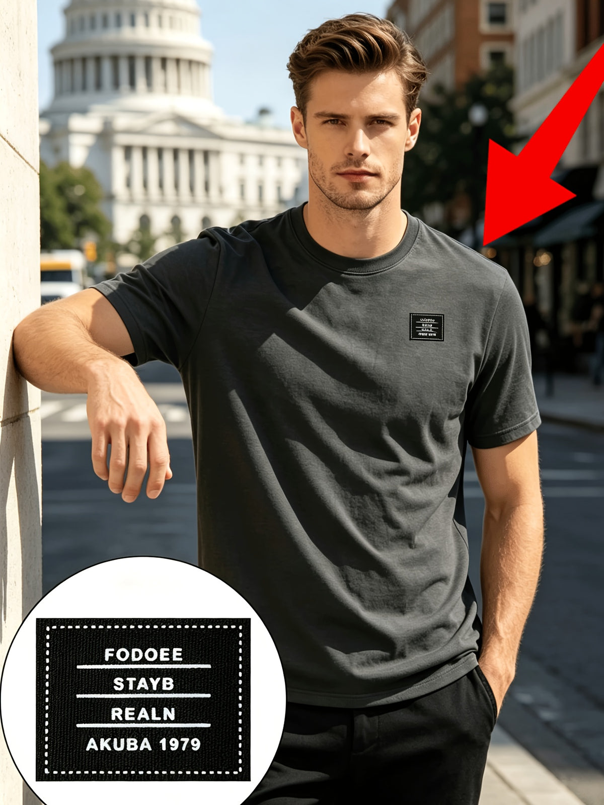 180G Summer Solid Color Pure Men'S Clothing, Multi-Color Optional T-Shirt And Chap Design (1pc) Loose Lazy Skin-Friendly Wrinkle-Free Men'S Basic Top, Short Sleeve Lightweight Breathable - Dark Gray