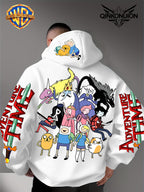 Warner Official Men's Hoodie, Adventure Treasure Full Character Gathering Adventure Print Design, Machine Washable, Warm and Casual for Autumn and Winter, Daily Drawstring Hoodie, Multifunctional Sports and Casual Loose Fit - White