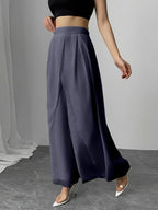 Women's Wide-Leg Pants, Simple Loose Long Pants, Flowing and Lightweight, Casual Elegant Style - Dark Gray