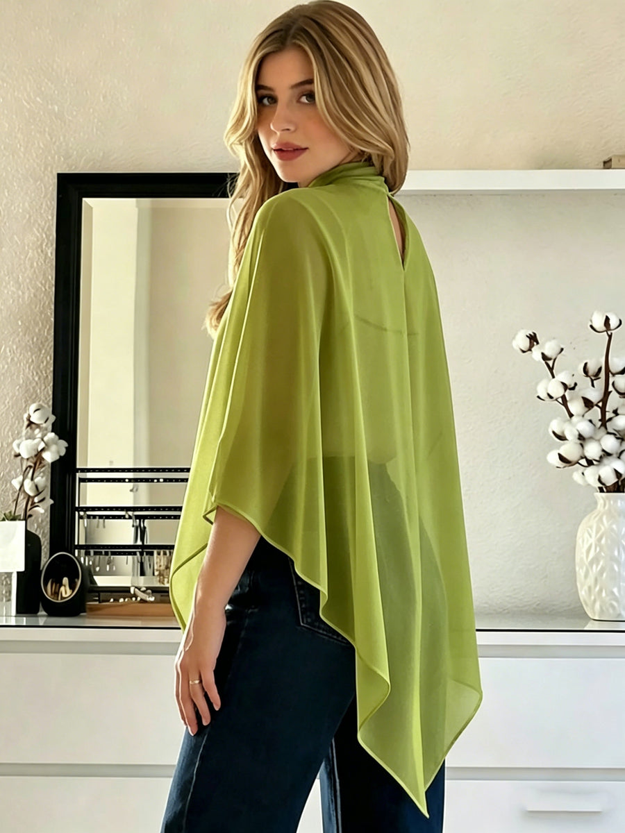 Women'S Asymmetrical Hem Chiffon Top, Casual Commute Blouse, Inner Layer Not Included - Dark green