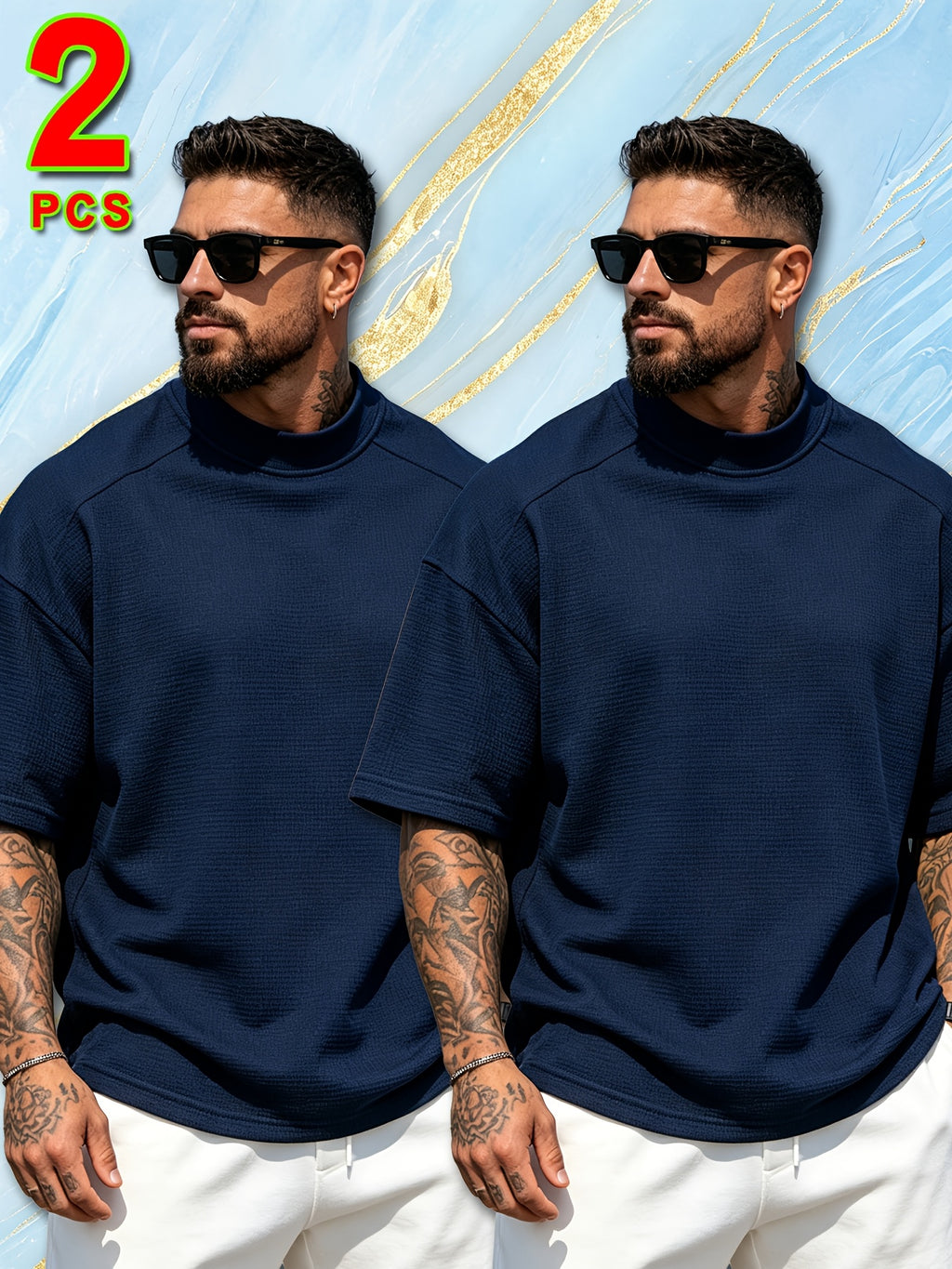 2pcs Set of Fashion Athletic Men'S Short Sleeve Shirts for Spring Summer And Summer, New Outdoor Casual Comfortable Cool Moisture-Wicking Trendy Versatile Easy Texture - Mixed Color 8
