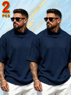 2pcs Set of Fashion Athletic Men'S Short Sleeve Shirts for Spring Summer And Summer, New Outdoor Casual Comfortable Cool Moisture-Wicking Trendy Versatile Easy Texture - Mixed Color 8