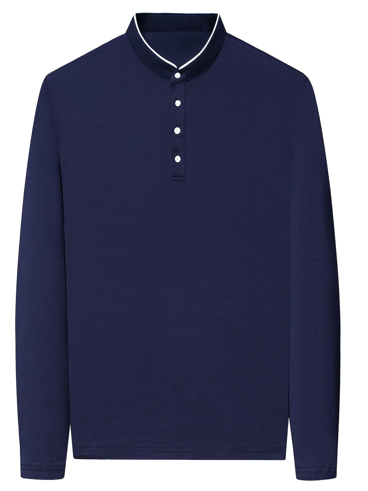 New Spring/Autumn Men's Stand Collar Long Sleeve T-Shirt, Casual Business, Dad's Outfit, Pure Top, Holiday Gift - Navy Color