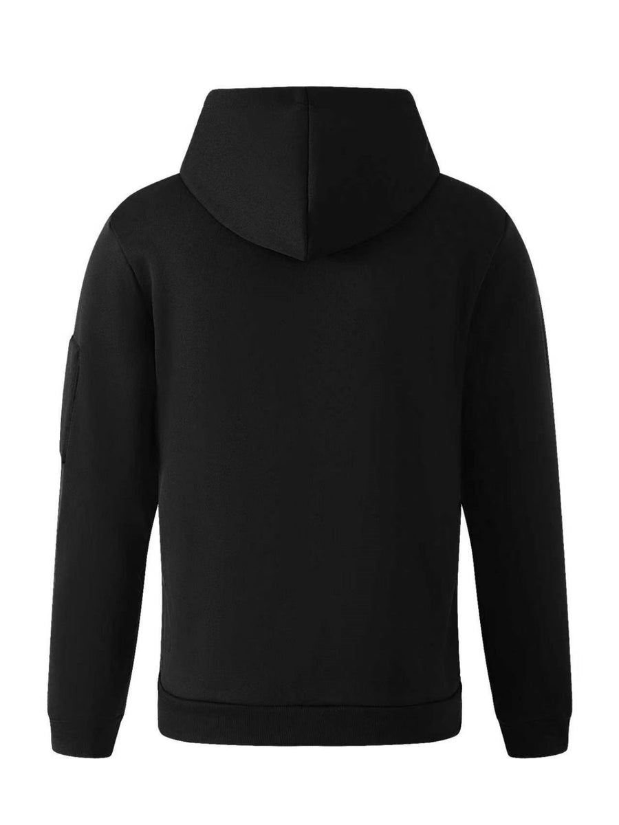 American-style Casual Men's Pullover Hoodie with Half-zipper Neckline, Utility-style Multi-pocket Design, "GYM" Fitness Letter Print, Simple, Stylish, and Versatile Long-sleeve Sweatshirt - Black