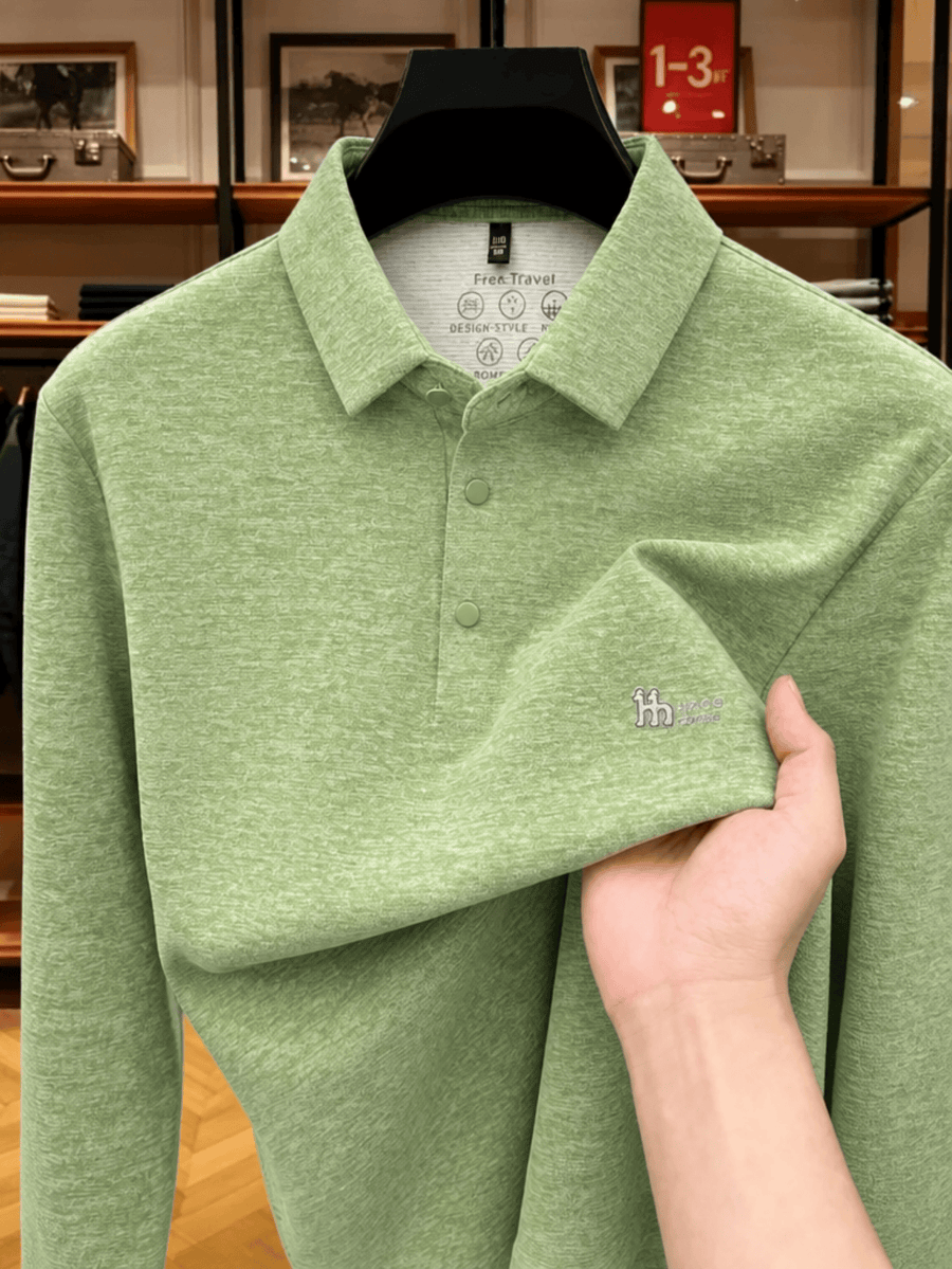 Men'S Lapel Long Sleeve Polo Shirt Solid Color Thin Pullover Top Spring Autumn Casual Layering Apparel for Golf Fishing Tennis Sports Daily Wear for Men - Leaf Green