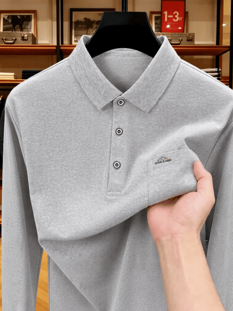 Men'S Clothing Christmas Father'S Day Gifts Golf Fishing Tennis Sports Solid Color Lapel Long Sleeve Polo Shirt Soft Skin Friendly Real Pocket Casual Pullover Top for Middle-Aged Elderly Dad Grandpa Spring Autumn Daily Wear - Grey