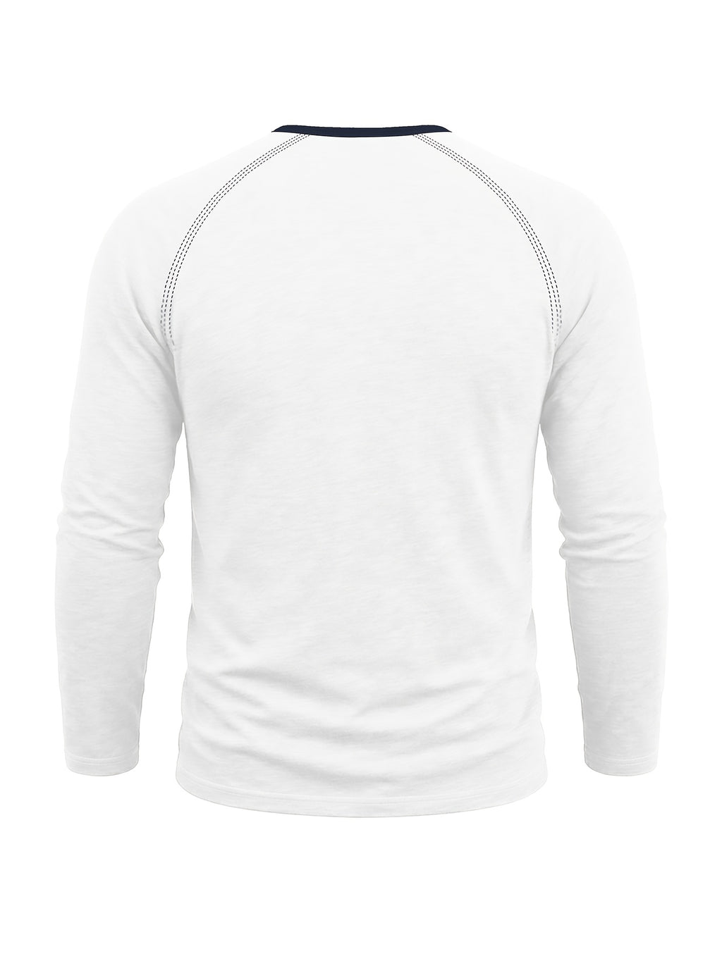 Autumn/Winter Cross-Border Men's Long Sleeve Crew Neck Henley Shirt, European and American Style Men's Pullover Base Layer T-Shirt - White