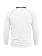 Autumn/Winter Cross-Border Men's Long Sleeve Crew Neck Henley Shirt, European and American Style Men's Pullover Base Layer T-Shirt - White
