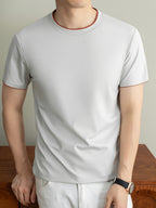Summer Men'S Short Sleeve T-Shirt Casual Round Neck Solid Color Comfortable Cooling Breathable Polo Shirt - Off White
