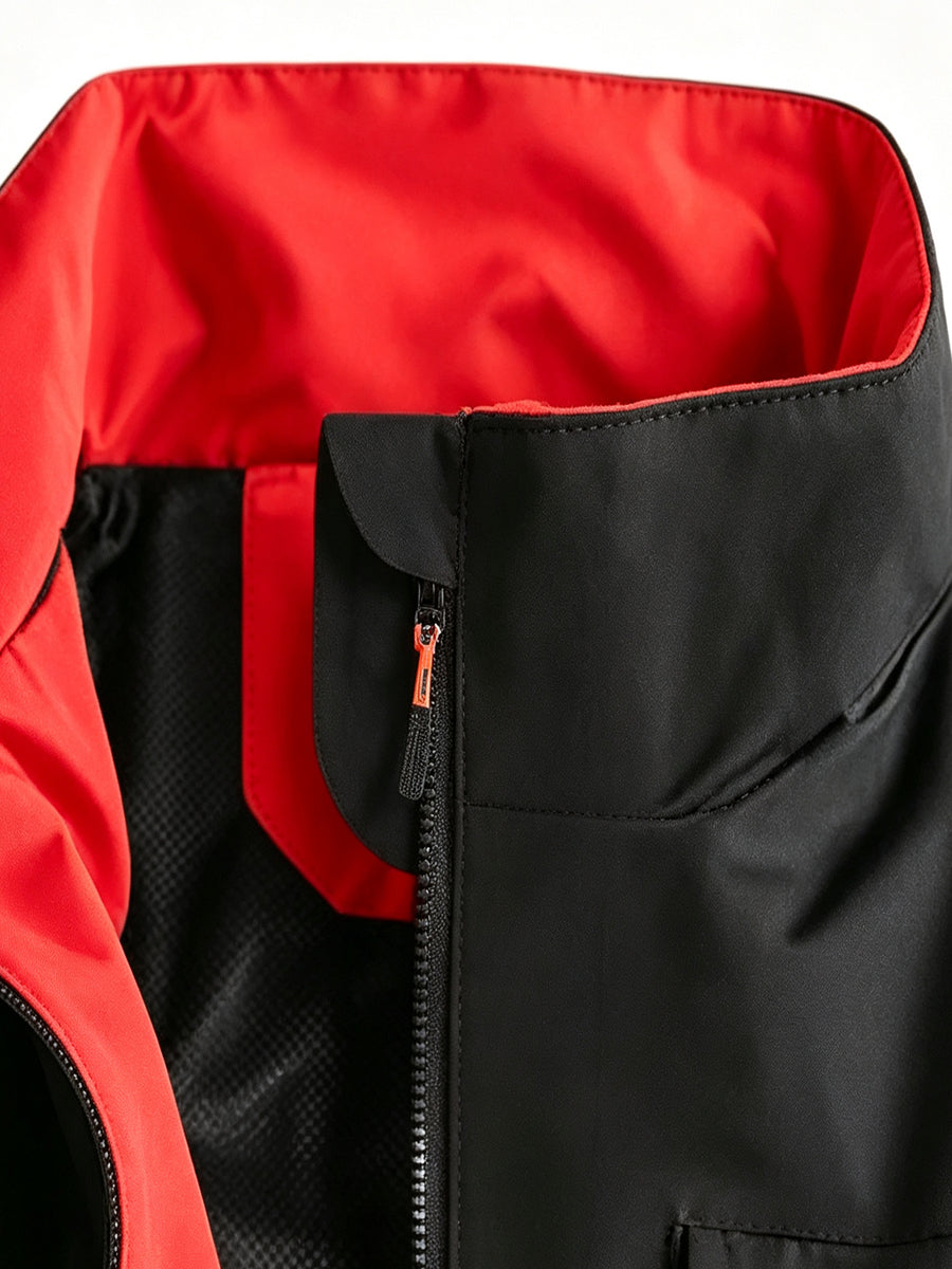 Outdoor Windproof Jacket with Maple Leaf Print, Softshell Fabric, Men'S Casual Hiking Coat, One-Piece Design - Black