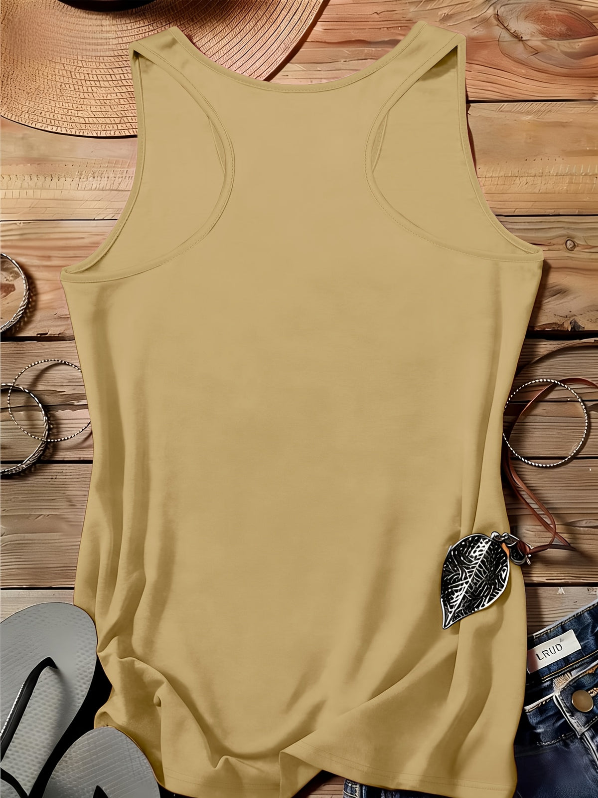 A Series of Arabic Numerals, a Comfortable And Casual Tank Top with a Full Print of The Letter '26', Suitable for Travel, Leisure, And Outdoor Street Scenes - Khaki