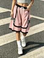 Color-Block Pants Women'S Drawstring Elastic Waist Street Style Letter Print Casual Trousers Bermuda Shorts Y2K American Letter Print Contrast Shorts Women'S Loose High-Waist Drawstring Wide-Leg Shorts Summer Versatile Casual Trousers - Mixed colors