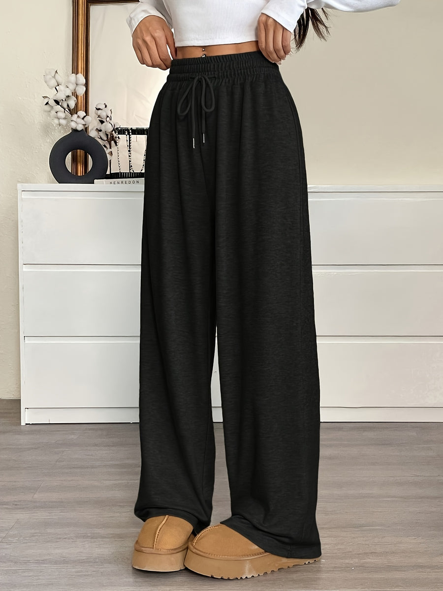 Women's Athletic Drawstring Waist Loose-Fit Sweatpants - Elastic Wide- Gym Pants Suitable for Sports, Business Casual, Teacher Outfits, Graduation & Back-to- Wear, Spring/Summer Solid Color Trousers (Machine Washable) - Black