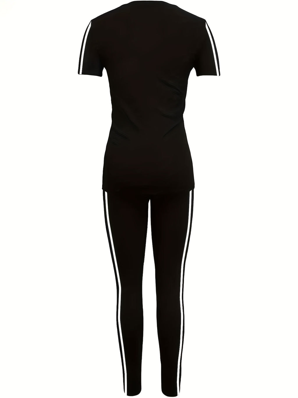 XDCMM22 European and American Women's Casual Sportswear Set, Loose-Fit Round Neck Short Sleeve and Long Pants 2pcs Set with Unique Print - Black