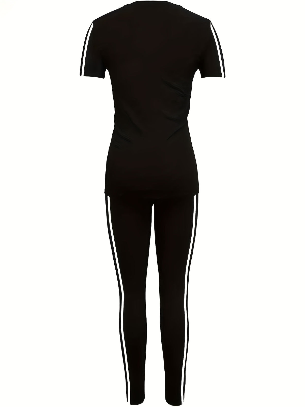 XDCMM22 European and American Women's Casual Sportswear Set, Loose-Fit Round Neck Short Sleeve and Long Pants 2pcs Set with Unique Print - Black