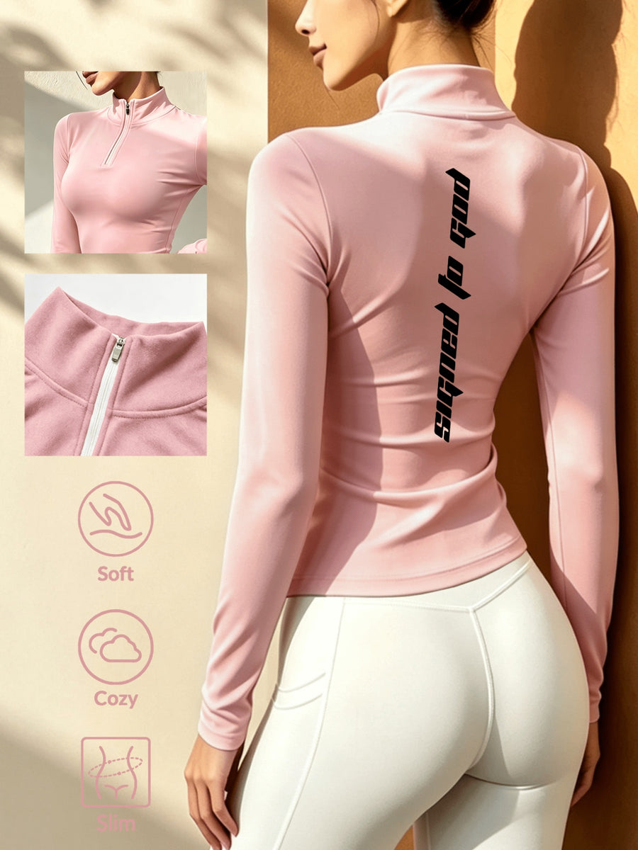 Women's Soft Zip-Up Base Layer Top, Ideal for Cycling,, and Activities During the Cold Autumn and Winter Seasons - pink
