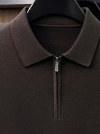 Men's Polo Collar Half-Zip Knit Sweater, Solid Color Minimalist Light Business Knit Pullover, Suitable for Spring, Autumn, and Early Winter, for Commuting and Casual Wear - SINBOS - Carbon brown