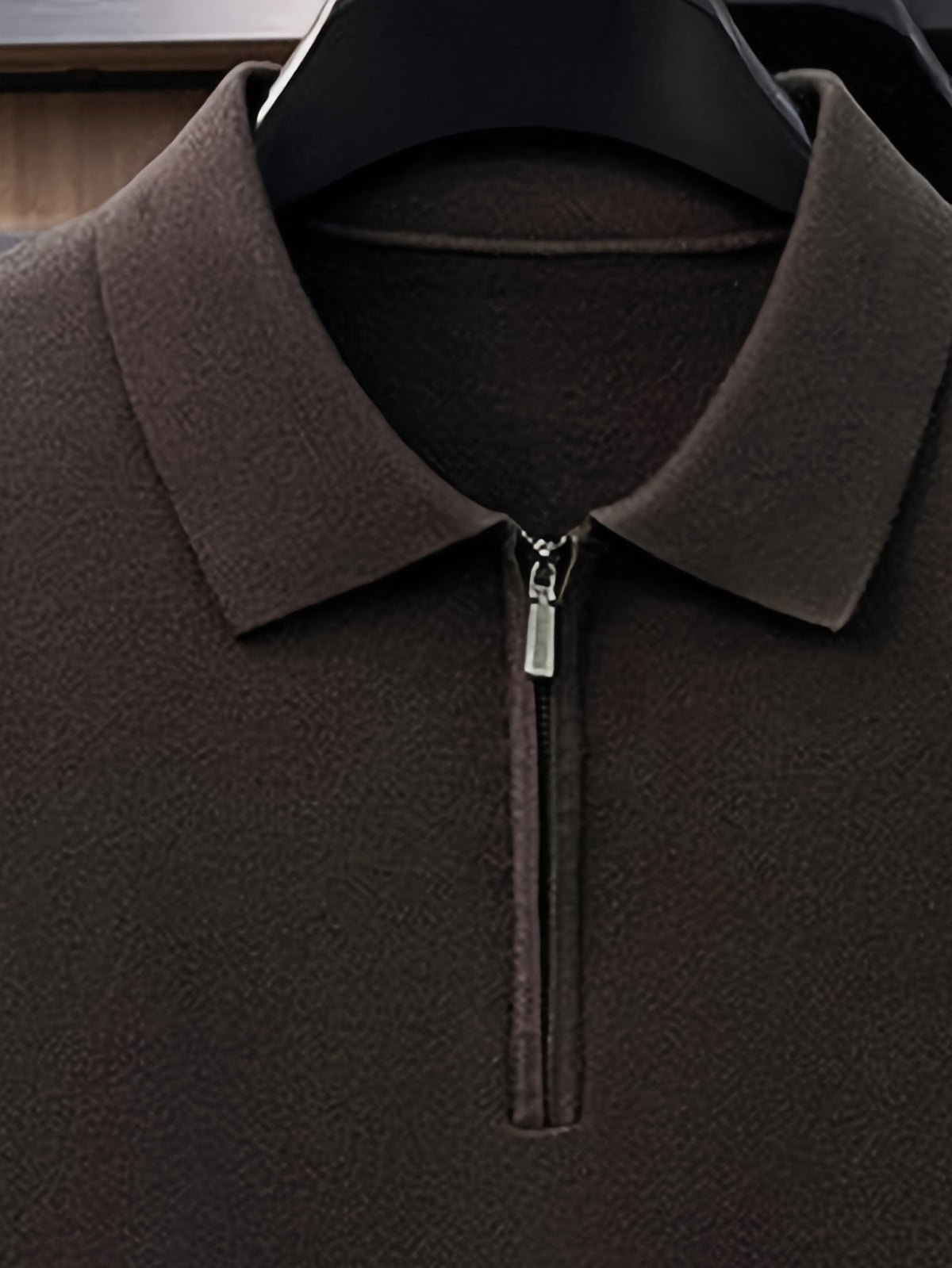 Men's Polo Collar Half-Zip Knit Sweater, Solid Color Minimalist Light Business Knit Pullover, Suitable for Spring, Autumn, and Early Winter, for Commuting and Casual Wear - SINBOS - Carbon brown