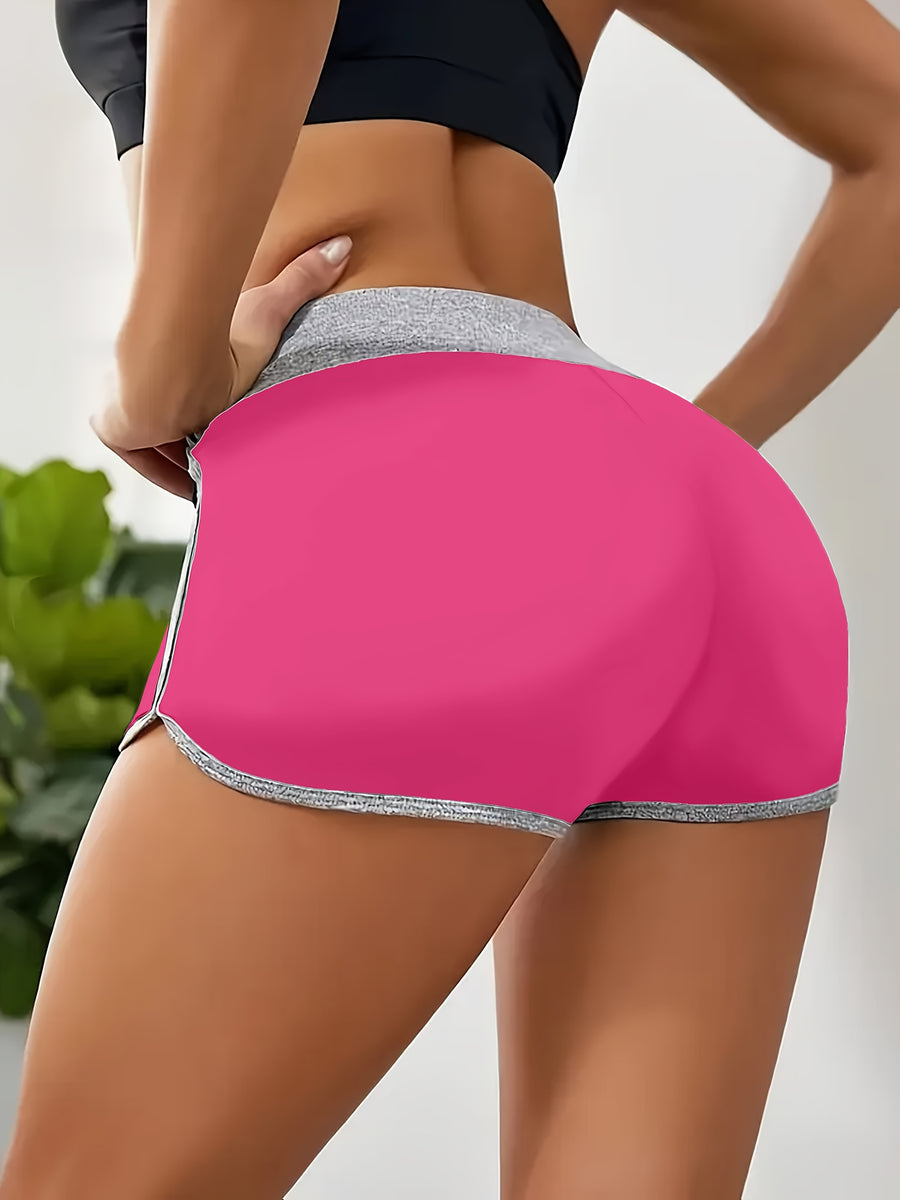Spring/Summer Women's Casual Sports Shorts, High-Waist Butt-Lifting Patch Waistband, Sexy Slim-Fit Breathable Shorts, Athletic Fitness Yoga Capris - Rose Red