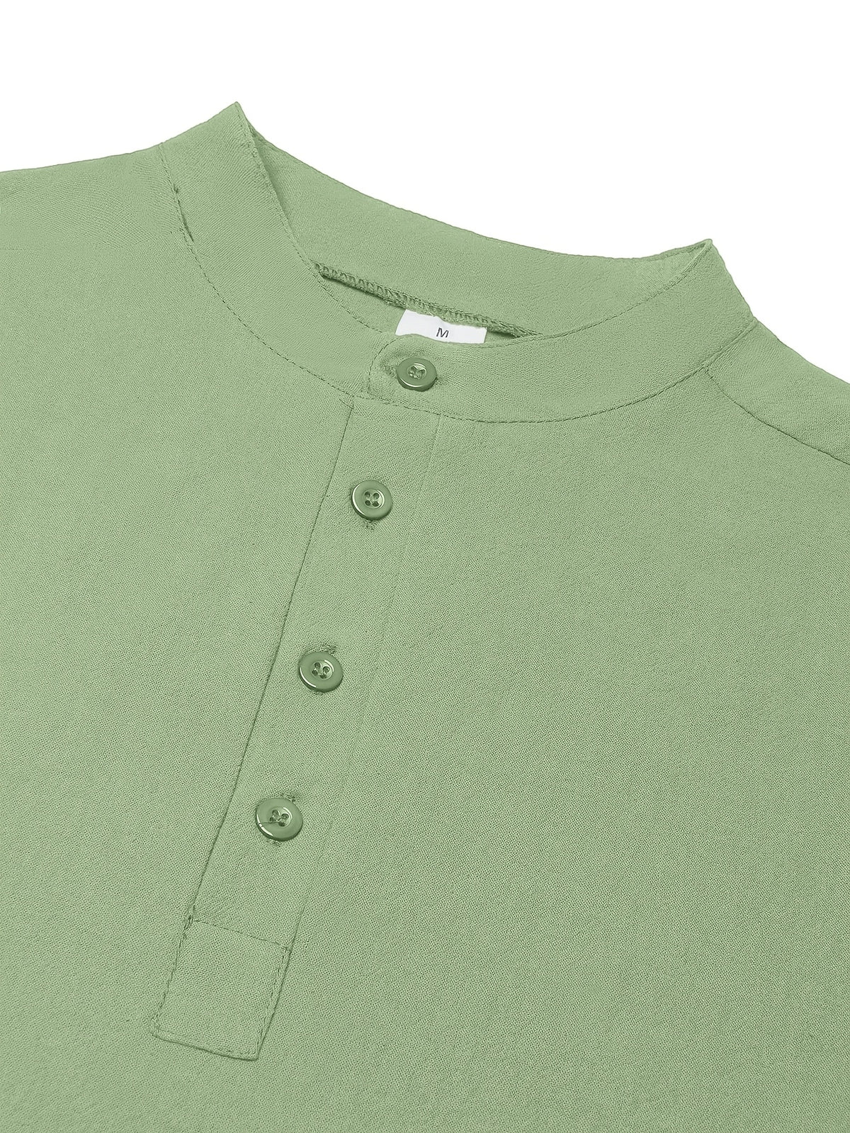 Men'S Spring Autumn New Thin Half-Button Stand Collar Linen T-Shirt Casual All-Match Athletic Trendy Fashion Commuting Fitness Thin Comfortable Loose Long Sleeve T-Shirt - Olive Green