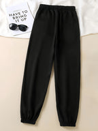 Graphic Print Regular Sweatpants, Autumn/Winter, Women's Clothing - Black