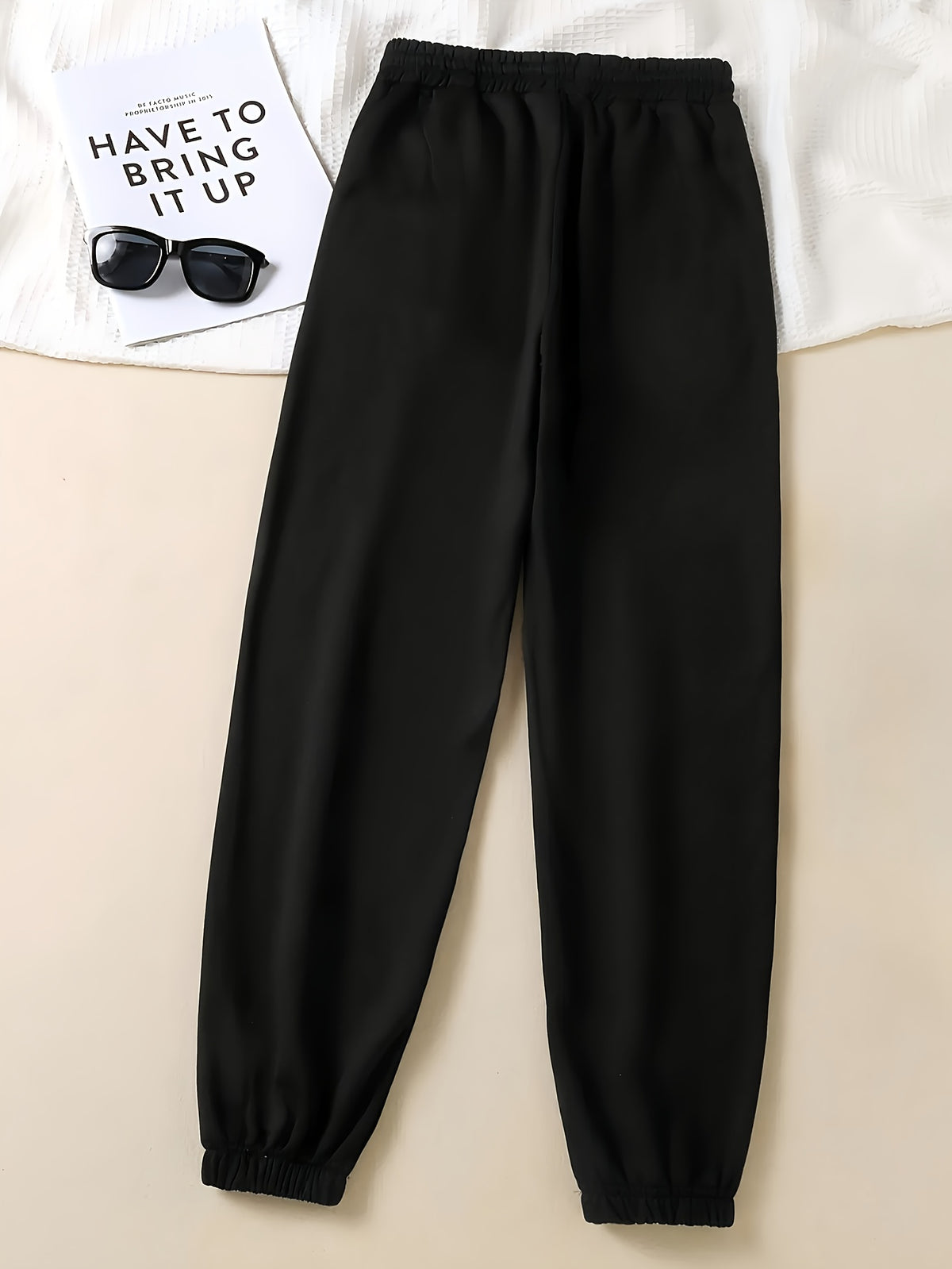 Graphic Print Regular Sweatpants, Autumn/Winter, Women's Clothing - Black