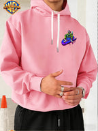 Warner Bros. Licensed, Purple Blue Neon Fluid Droplet Green Suit Bow Tie Licensed Clown Trendy Cool Print Men'S Fashion Hooded Sweatshirt, Sleeve Print Design, Kangaroo Pocket, Drawstring Hood, Suitable for Casual Wear And Outdoor Activities - Pink Color