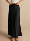WY260406187 Women's Bamboo Joint Fishtail Skirt, Solid Color Simple Drawstring Skirt, Stylish All-Season Versatile Style, Suitable for Casual and Formal Outfits - Black