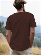Men's Casual T-Shirt, Versatile Summer Short-Sleeve Top, Fashionable Solid Color Sweatshirt, Crew Neck with Drawstring Design - Lightweight and Breathable, Machine Washable, Suitable for Daily Wear and Outdoor Leisure - Coffee Brown