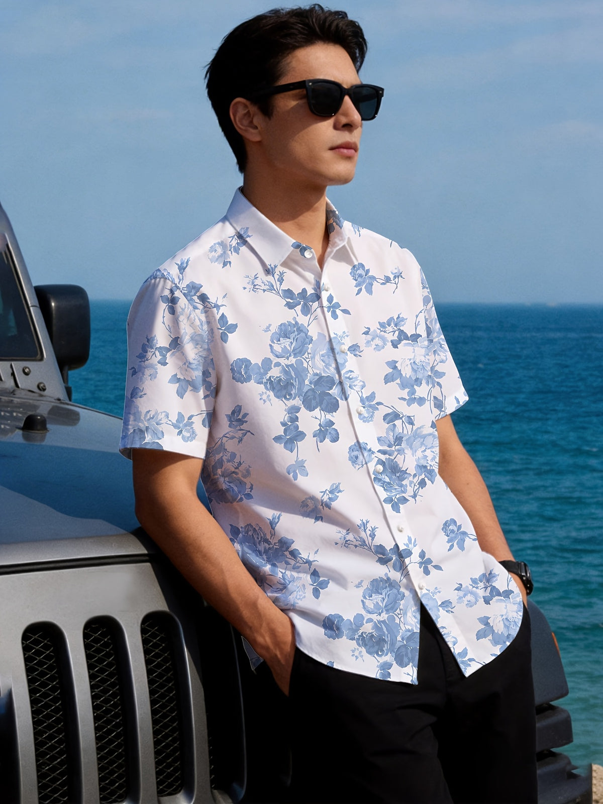 Men's Summer Short-Sleeve Shirt, Hawaiian Style, Unisex Digital Print with All-Over Floral Design, Youthful Beach Casual Style, Men's Top - Mixed colors